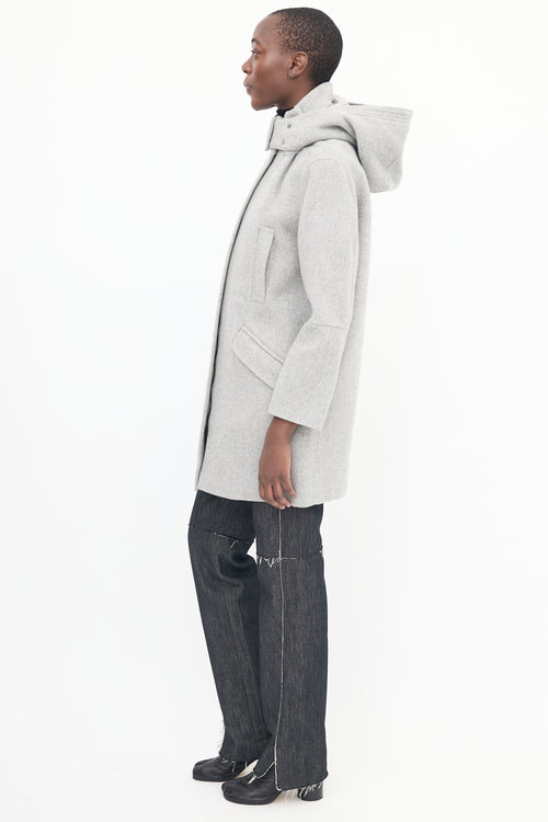 Vince Grey Wool Zip Hooded Coat