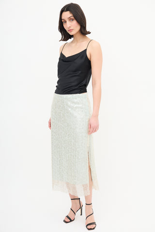 Vince Light Green Sequin Lace Skirt