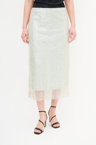 Vince Light Green Sequin Lace Skirt