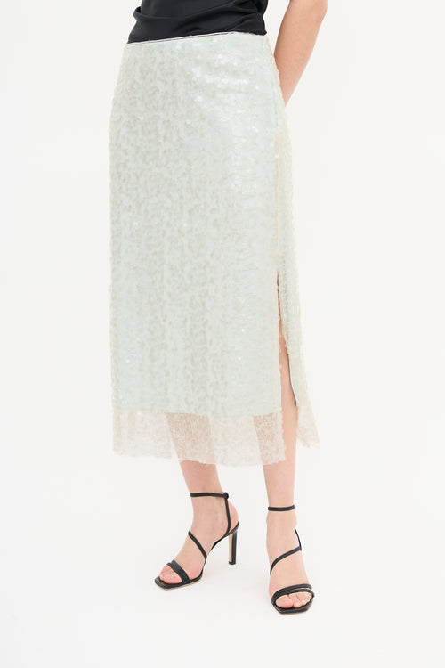 Vince Light Green Sequin Lace Skirt