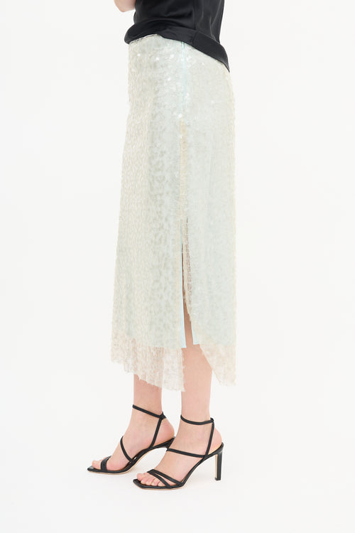 Vince Light Green Sequin Lace Skirt