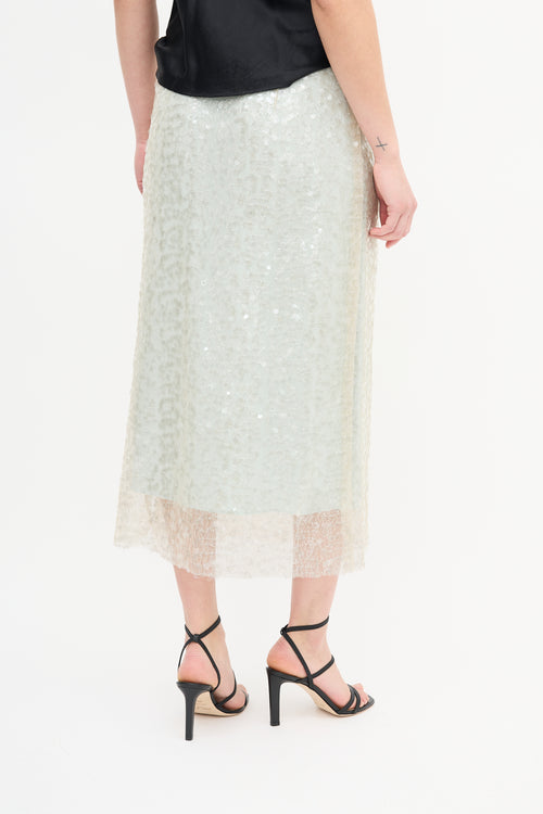 Vince Light Green Sequin Lace Skirt