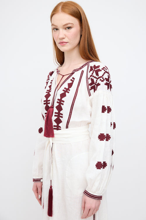 Vita Kin White 
Burgundy Embroidered Dress