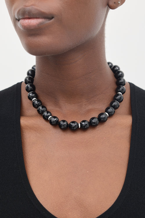 VSP Archive 18K White Gold 
Black Onyx Beaded Diamond Necklace