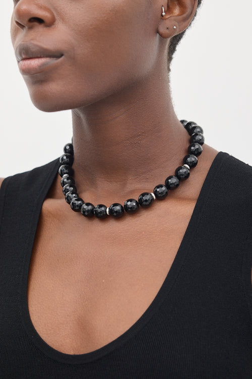 VSP Archive 18K White Gold 
Black Onyx Beaded Diamond Necklace