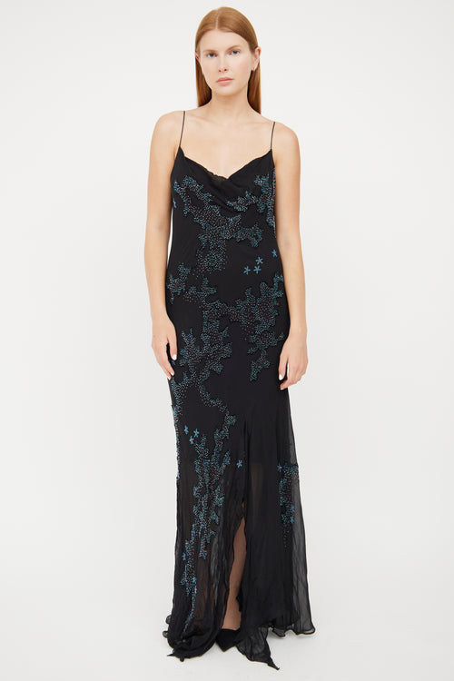 VSP Archive Black Silk Beaded Maxi Dress