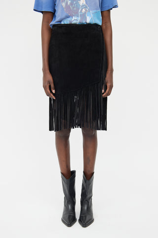 VSP Archive Black Leather Fringe Wrap Skirt