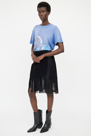 VSP Archive Black Leather Fringe Wrap Skirt