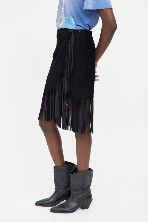 VSP Archive Black Leather Fringe Wrap Skirt