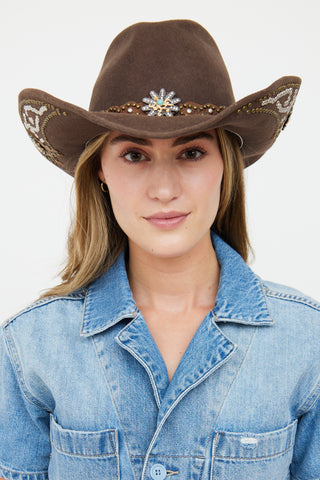 VSP Archive Brown Felt 
Stud Detail Western Hat