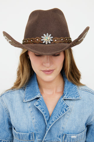 VSP Archive Brown Felt 
Stud Detail Western Hat