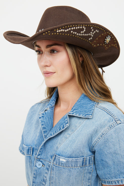 VSP Archive Brown Felt 
Stud Detail Western Hat