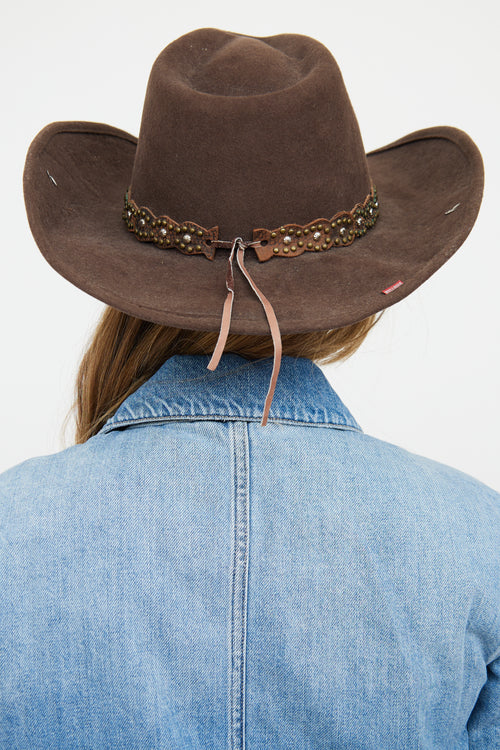 VSP Archive Brown Felt 
Stud Detail Western Hat