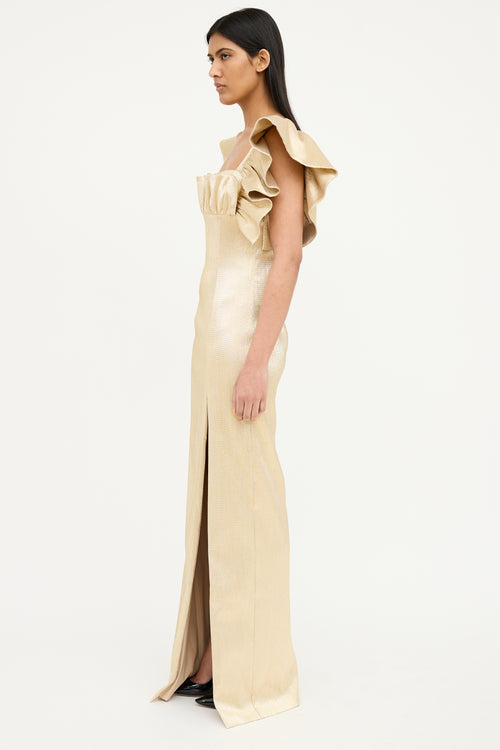 VSP Archive Gold Flutter Sleeve Maxi Dress