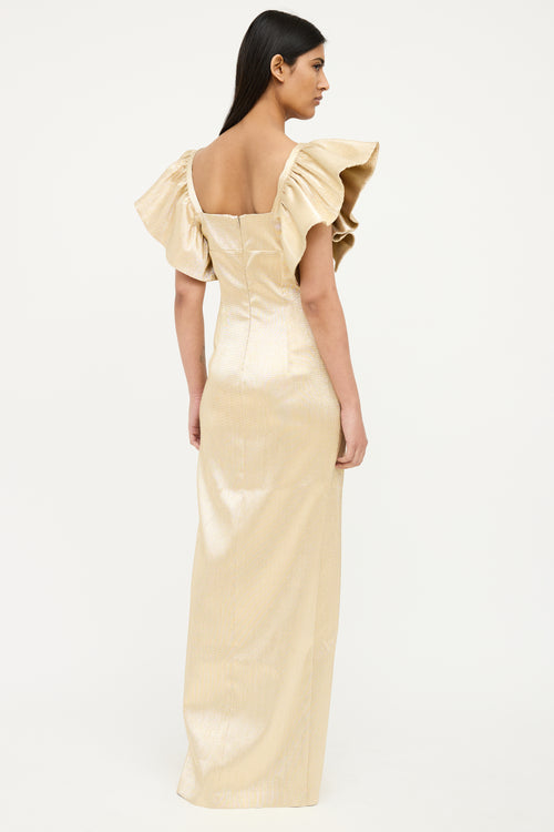 VSP Archive Gold Flutter Sleeve Maxi Dress