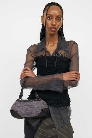 VSP Archive Black 
Grey Silk Floral Beaded Bag