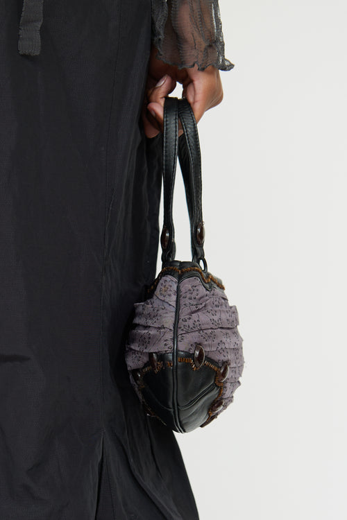 VSP Archive Black 
Grey Silk Floral Beaded Bag