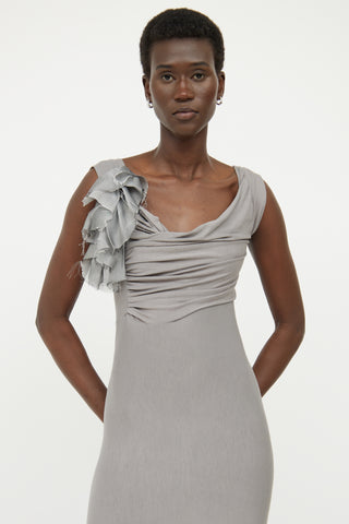 UM Grey Asymmetrical Drape Dress