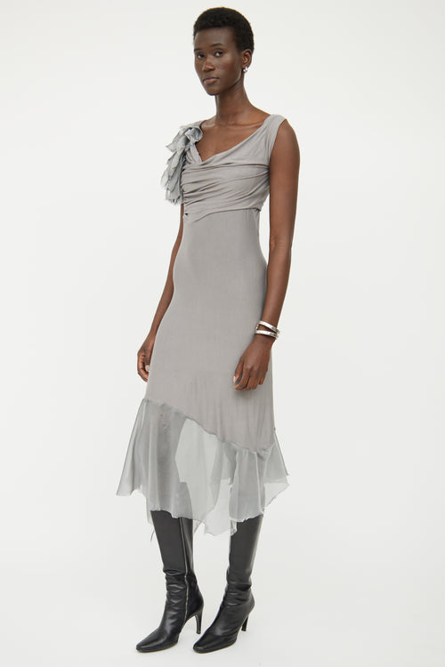 UM Grey Asymmetrical Drape Dress