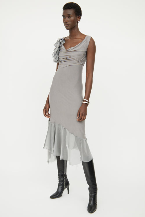 UM Grey Asymmetrical Drape Dress