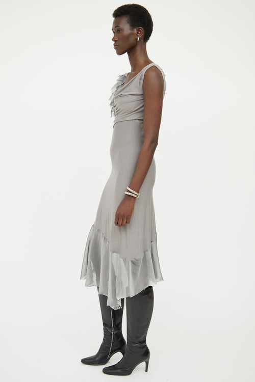 UM Grey Asymmetrical Drape Dress