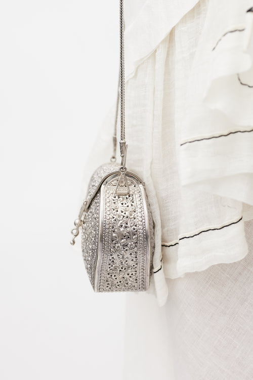 VSP Archive Silver Metal Ornate Floral Crossbody Bag