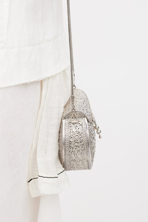 VSP Archive Silver Metal Ornate Floral Crossbody Bag