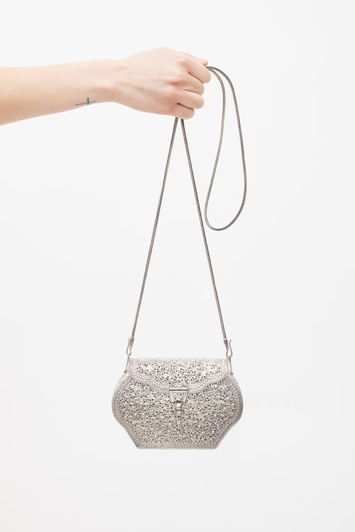 VSP Archive Silver Metal Ornate Floral Crossbody Bag