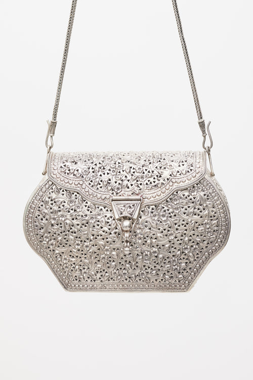 VSP Archive Silver Metal Ornate Floral Crossbody Bag