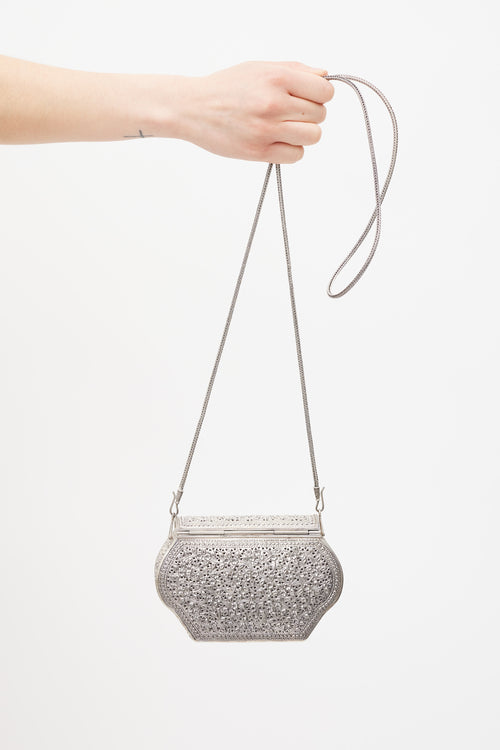 VSP Archive Silver Metal Ornate Floral Crossbody Bag