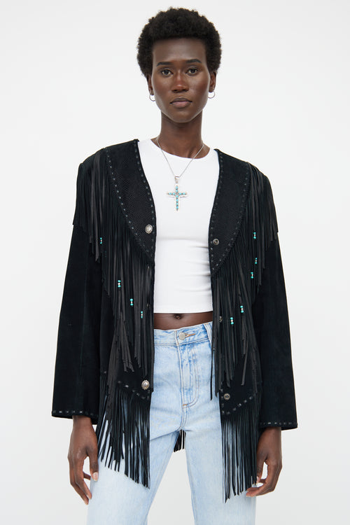 VSP Archive Black Leather Fringe Jacket