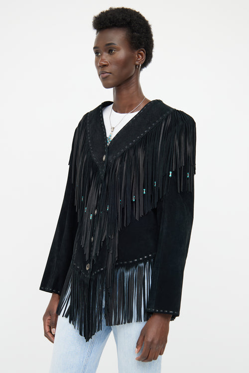 VSP Archive Black Leather Fringe Jacket