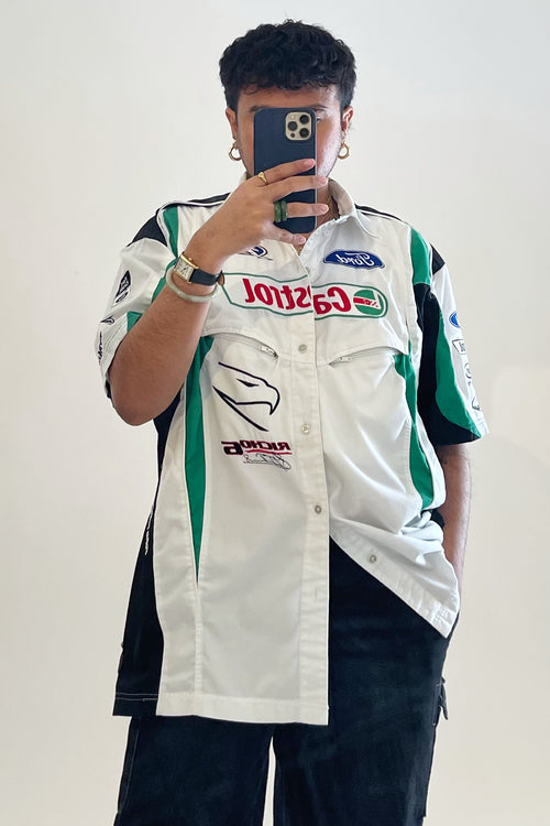 VSP Archive Green 
White Graphic Racing Top