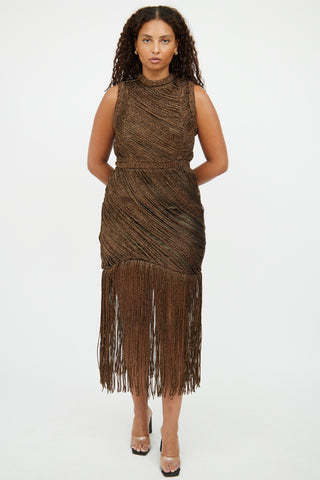 VSP Archive Brown Metallic Fringe Dress