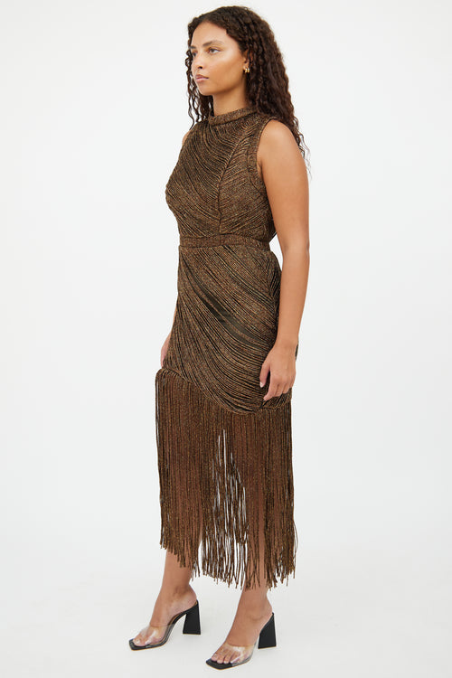 VSP Archive Brown Metallic Fringe Dress