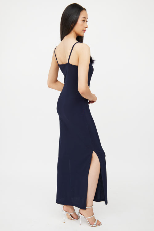 Esther Navy Feather Jewel Strap Gown