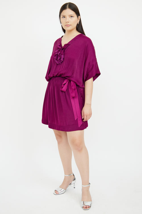 VSP Archive Purple Applique Pleated Cinch Dress