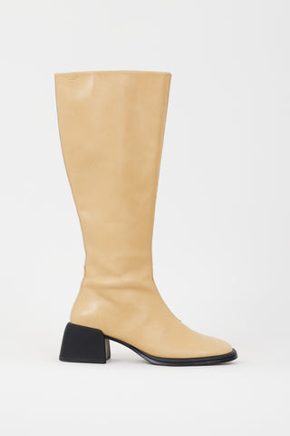 Vagabond Beige Leather Knee High Zipped Boot