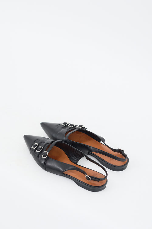 Vagabond Black Leather Hermine Buckled Slingback Mule