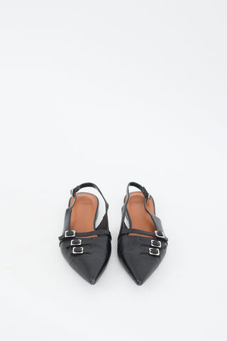 Vagabond Black Leather Hermine Buckled Slingback Mule