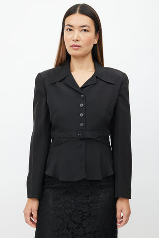 Valentino 1990s Black Peplum Belted Blazer