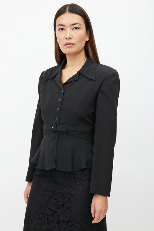 Valentino 1990s Black Peplum Belted Blazer