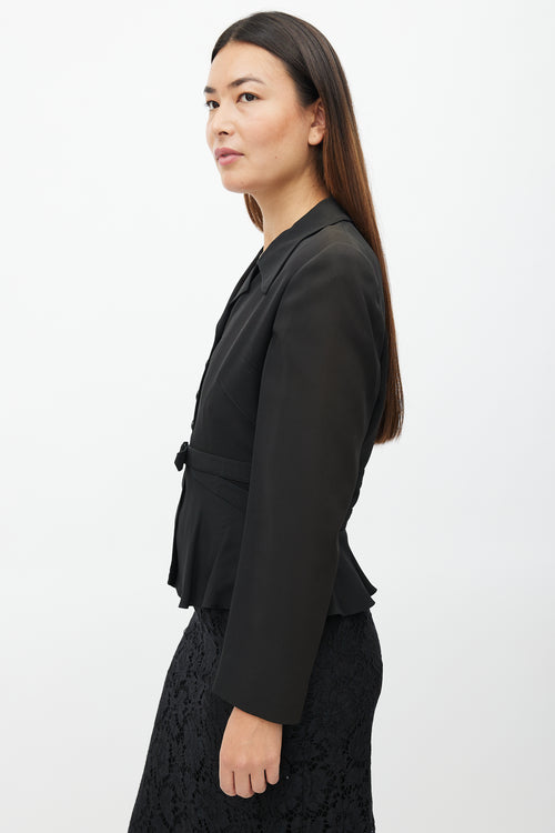 Valentino 1990s Black Peplum Belted Blazer