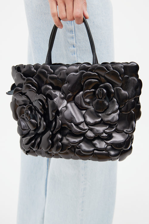 Valentino Atelier Black Leather Rose Tote