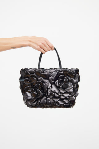 Valentino Atelier Black Leather Rose Tote