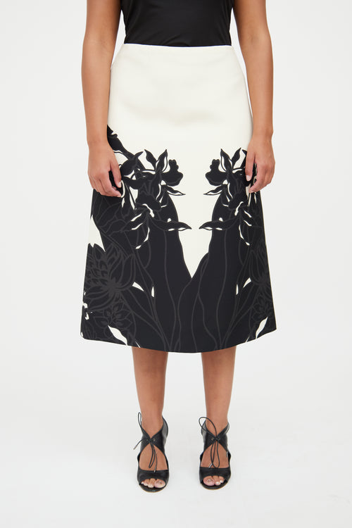 Valentino B&W Floral Midi Skirt