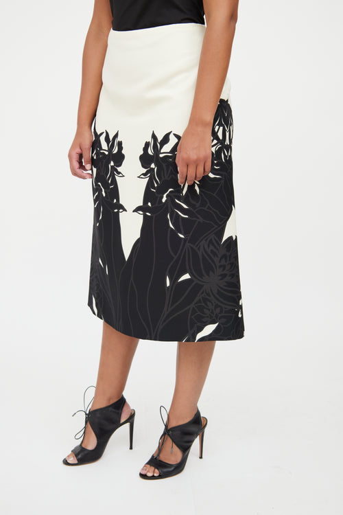 Valentino B&W Floral Midi Skirt