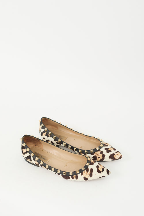 Valentino Beige 
Brown Hair Rockstud Printed Ballet Flat