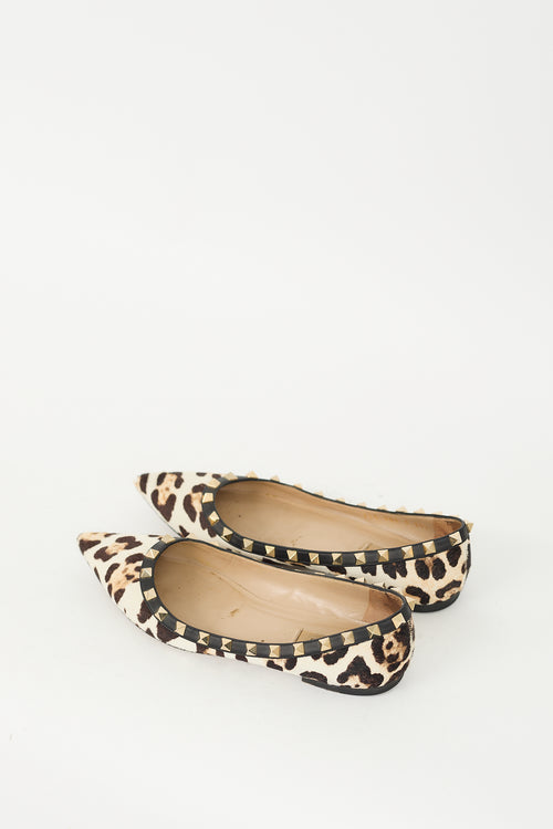 Valentino Beige 
Brown Hair Rockstud Printed Ballet Flat