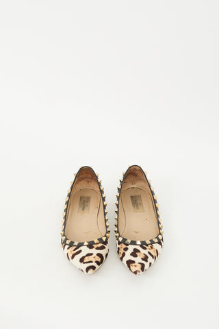 Valentino Beige 
Brown Hair Rockstud Printed Ballet Flat